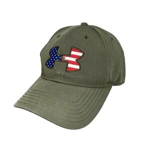 Under Armour Hat  Strap Back  Army Green American Flag Logo Patriotic Mens OSFA